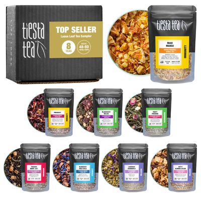 Tiesta Tea - Top 8 Favorites Loose Leaf Sampler Dry Flight Set - High to No Caffeine Tea - Makes Hot &amp; Iced Tea - Assorted Tea Sets with Herbal, Black, Fruit Teas &amp; More - 8 Resealable Sample Pouches