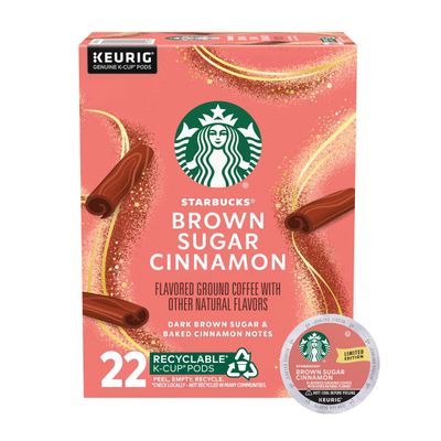 Starbucks K-Cup Coffee Pods, Brown Sugar Cinnamon Flavored Coffee for Keurig Coffee Makers, 100% Arabica, Limited Edition, 1 Box (22 Pods)