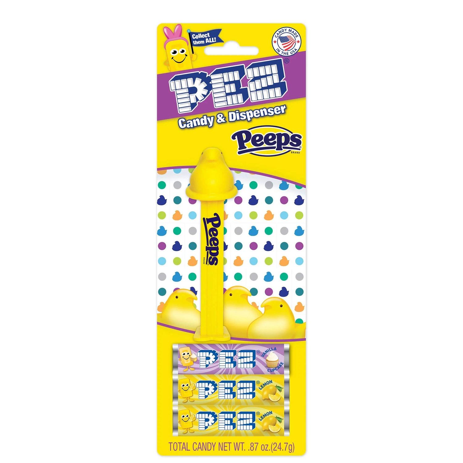 PEZ Peeps Easter Candy Dispenser - Blue Peep Pez Dispenser with 3 Candy Refills Easter Basket Candy, Party Favors, Grab Bags