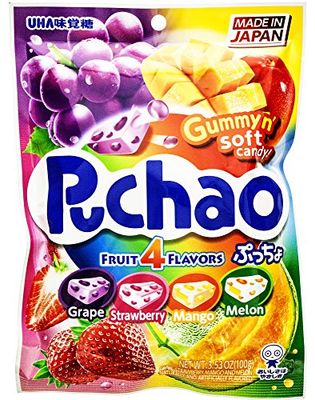 UHA Mikakuto Soft Candy with Gummy Bits, 4 Fruit Flavors, 3.52 Ounce, Pack of 6