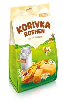 Roshen Korivka Milk Fudge Candy, 13.33oz (378g), Approx. 14 Pieces, Ukrainian Non-Glazed Dairy Fudge with Sugary Crust &amp; Creamy Liquid Filling, Individually Wrapped, Kosher, Halal - Pack of 1