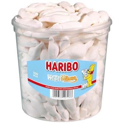 Haribo Weisse Maeuse ( White Mice) Tub -150 pcs