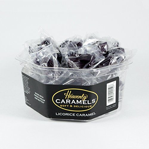 J Morgan Confections Heavenly Caramel Licorice Flavor 45 Count Tub Gourmet Soft and Chewy Butter Caramel Candies Hand-Crafted Golden Treats