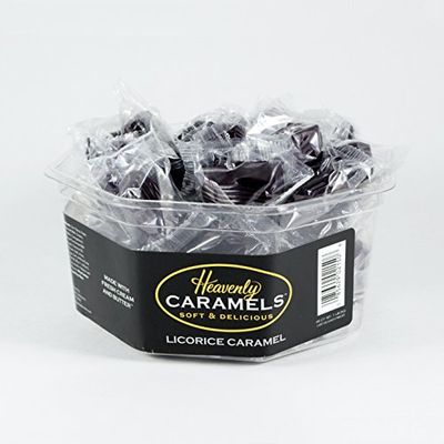 J Morgan Confections Heavenly Caramel Licorice Flavor 45 Count Tub Gourmet Soft and Chewy Butter Caramel Candies Hand-Crafted Golden Treats