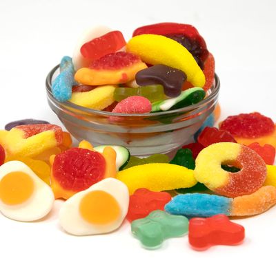 Gummi Mania Party Mix - 5lbs (9 Types) Bulk Gummy Candy Red and Blue Raspberries, Worms, Frogs, Butterflies, Strawberries, Turtles, Bananas and Eggs