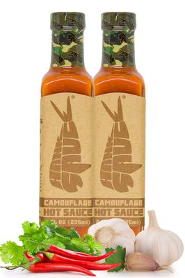 Hank Sauce Camouflage Hot Sauce - Versatile Hot Pepper Sauce with Fresh Cilantro, Garlic &amp; Aged Peppers - Hot Garlic Sauce with Mild Heat &amp; Unique Flavor - Multipurpose Wing Sauce - 2 x 8 Ounces
