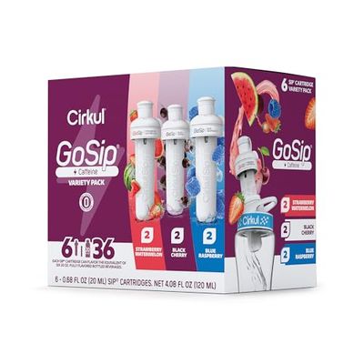 Cirkul GoSip Flavor Cartridge Variety Pack with Caffeine, 6-Pack (2 Blue Raspberry, 2 Black Cherry, 2 Strawberry Watermelon)