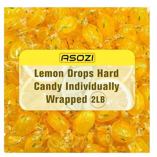 Lemon Candy Hard Drops 2lb - Quality Old-Fashioned Lemon Drops individually Warped with a soft center, Sweet &amp; Tart Candy Delight, Perfect Lemony Flavor, by ASOZI