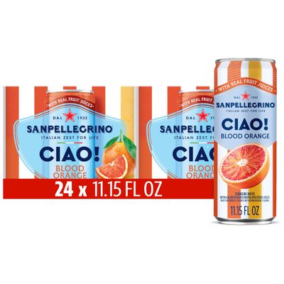 Sanpellegrino CIAO Blood Orange Sparkling Water, Low-Calorie Italian Sparkling Water with Real Fruit Juices, 0g Added Sugar, 24-Pack