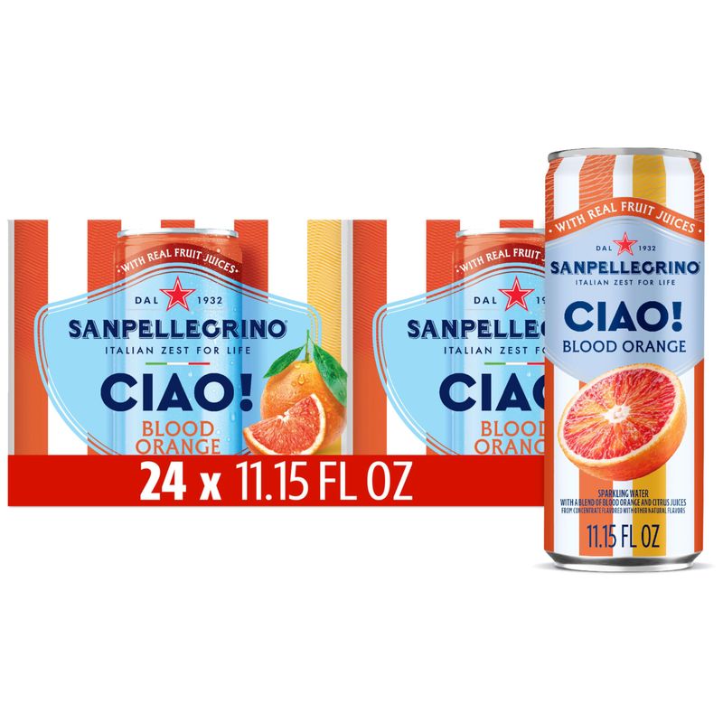Sanpellegrino CIAO Blood Orange Sparkling Water, Low-Calorie Italian Sparkling Water with Real Fruit Juices, 0g Added Sugar, 24-Pack