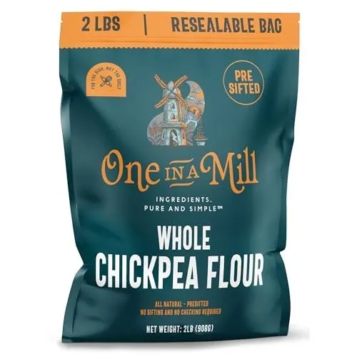 One in a Mill Whole Chickpea Flour | 2 LB Resealable Bag | Premium Pre-Sifted Garbanzo Bean Flour for Pancakes, Waffles | Use as a Thickener for Soup &amp; Gravy | High in Portion, Vegan, Non-GMO &amp; Kosher