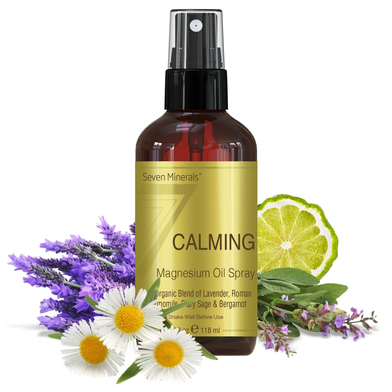 Seven Minerals Calming Magnesium Spray 100 Percent Natural Essential Oils Blend - Made in USA (Lavender, Roman Chamomile, Clary Sage, and Bergamot) eBook Included (New)