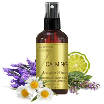 Seven Minerals Calming Magnesium Spray 100 Percent Natural Essential Oils Blend - Made in USA (Lavender, Roman Chamomile, Clary Sage, and Bergamot) eBook Included (New)