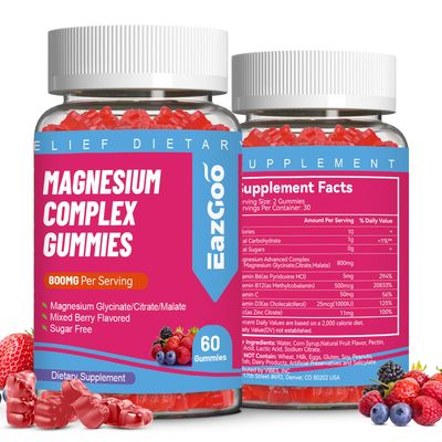EAZGOO Magnesium Gummies 800mg - Vitamin D3, C, B6, B12 Zinc Complex with Magnesium Glycinate, Citrate Malate, Magnesium Complex Gummies for Muscle, Mood Energy, Vegan 120 Counts