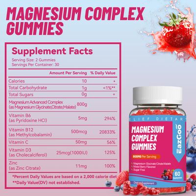 EAZGOO Magnesium Gummies 800mg - Vitamin D3, C, B6, B12 Zinc Complex with Magnesium Glycinate, Citrate Malate, Magnesium Complex Gummies for Muscle, Mood Energy, Vegan 120 Counts