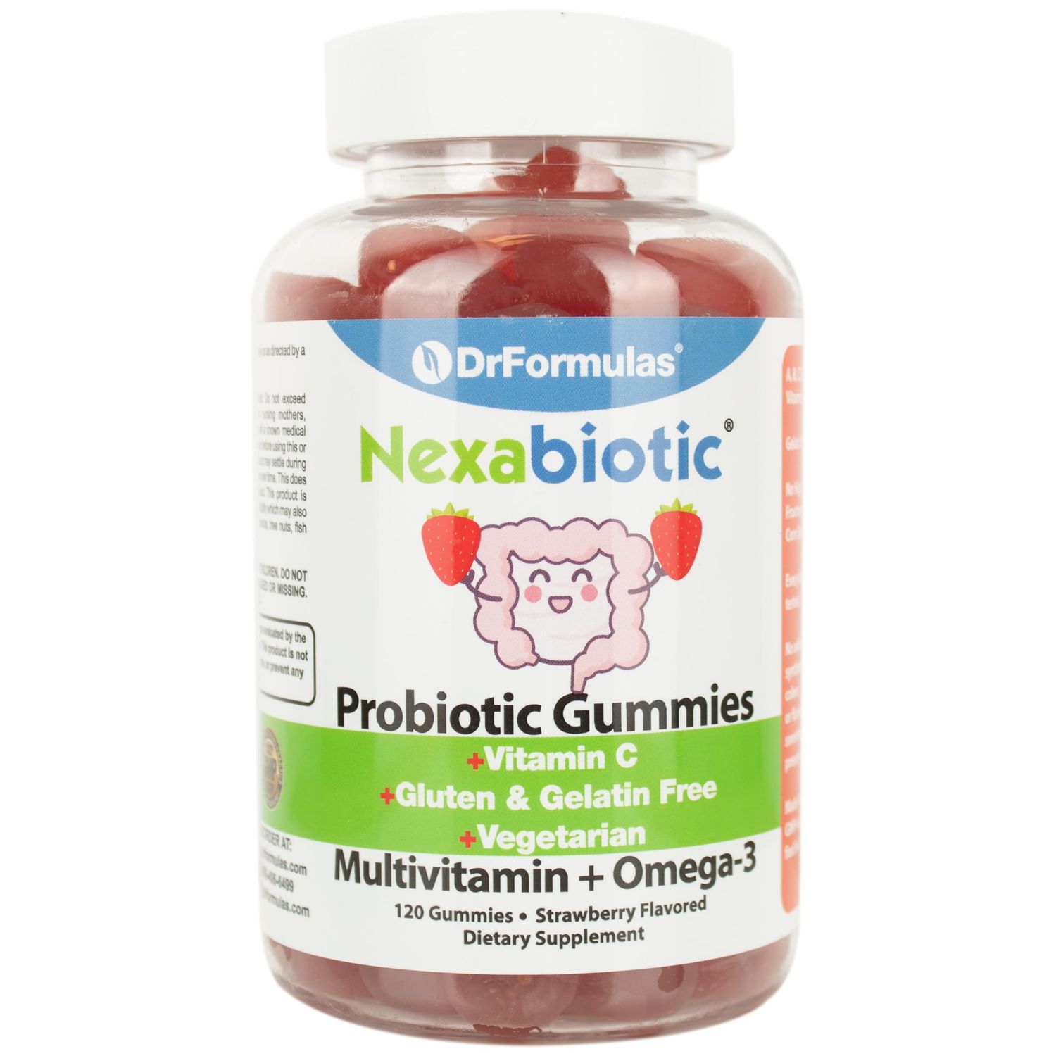 DrFormulas Multivitamin Gummies with Omega 3 and Probiotics for Kids and Adults with Vitamin C Nexabiotic with Vitamin A, C, D3, E, B6, B12, and Zinc, Biotin, Folate Halal Vegetarian, 120 Count