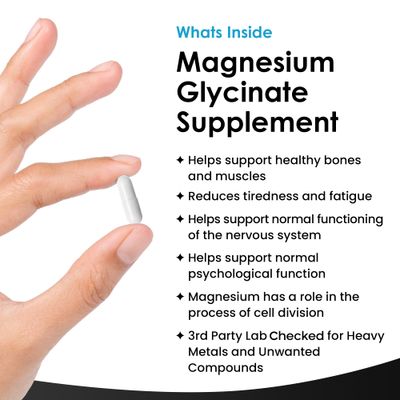 Magnesium Glycinate Supplements - 180 High Strength Capsules - 1040mg of Magnesium Providing 208mg Elemental Magnesium Per Serving - Pure Active Ingredient - UK Manufactured