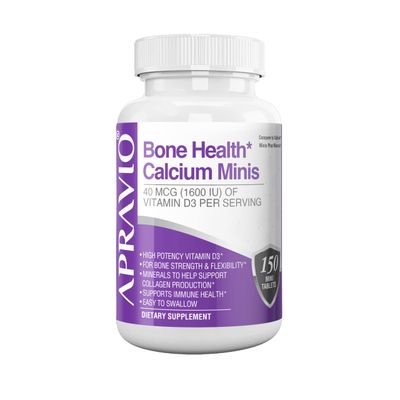APRAVIO Bone Health Calcium Minis Tablets, Calcium Supplements wVitamin D3, Magnesium, Zinc, Copper, Manganese, Minerals to Help Support Bone Strength, Collagen Production, Immune Health,150ct