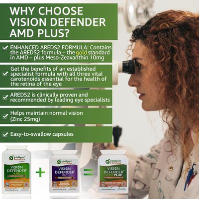 Vision Defender Plus Eye Supplement: AREDS2 Formula Vitamins, Minerals (Lutein, Zinc) Enhanced with Meso-Zeaxanthin for Complete EyesEyesight Health Care Support. 60 Easy-to-Swallow Vegan Capsules