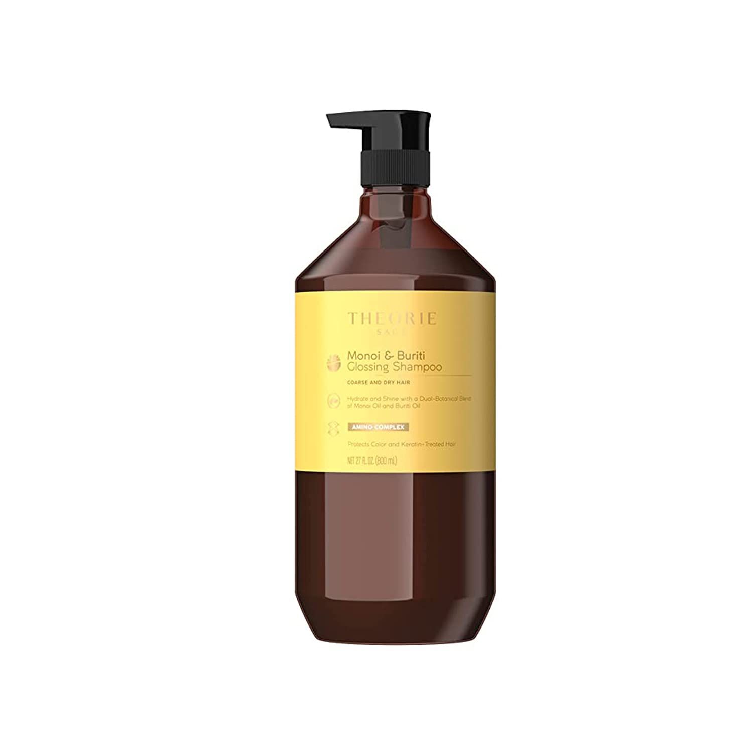 Theorie Monoi and Buriti Glossing Shampoo - Hydrate Shine - Suited for Coarse and Dry Hair - Protects Color Keratin Treated Hair, Pump Bottle 800mL