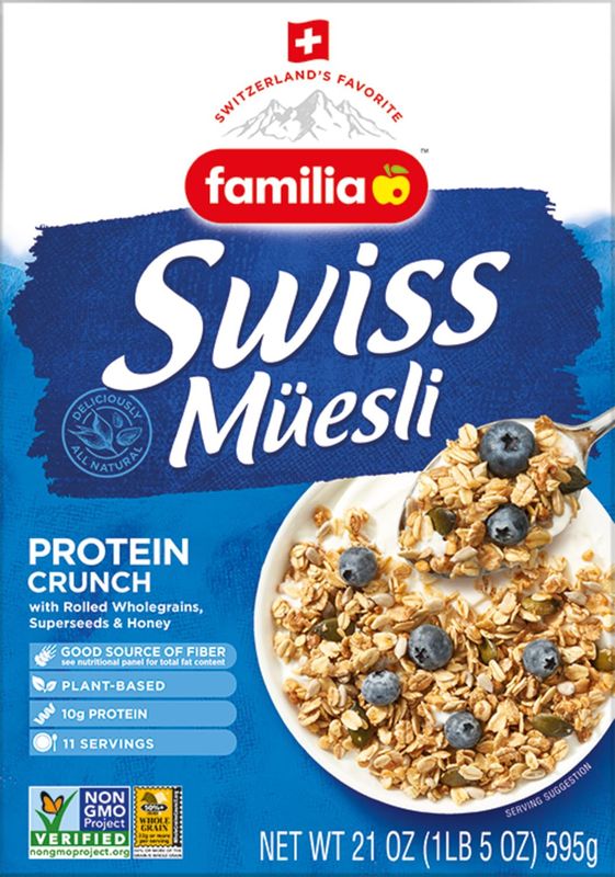 Familia Swiss Muesli Protein Crunch, Energy-Packed Cereal with Superseeds Honey, 21oz (Pack of 1)