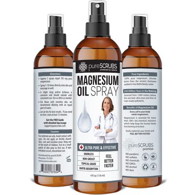 Fast Acting Pure Topical Magnesium Oil Spray for Feet, Skin, Body, Ultra Fast Absorption for Better Health, Pure Zechstein Brine - (4 fl oz - 1pk)