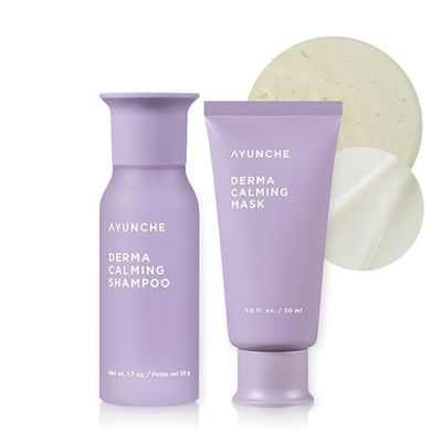 AYUNCHE Derma Calming Vegan Shampoo 1.76oz Hair Mask 1oz Mini Kit For Dry Sensitive Scalp Gentle Hydrating Scalp Care Strengthen Scalp Barrier Korean Salon Brand