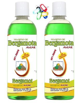 AUKAR Bergamot Shampoo 17.63 Fl Oz (PACK of 2) plus Key Chain Shampoo de Bergamota 500ml m s Llavero. Twin Pack. 100 Natural.