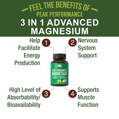 3 in 1 Advanced Magnesium Complex Vegan Capsules with Magnesium L-Threonate, Glycinate, and Taurinate. High Absorption and Bioavailability. 3 Top Magnesiums in One Supplement 90 Pills