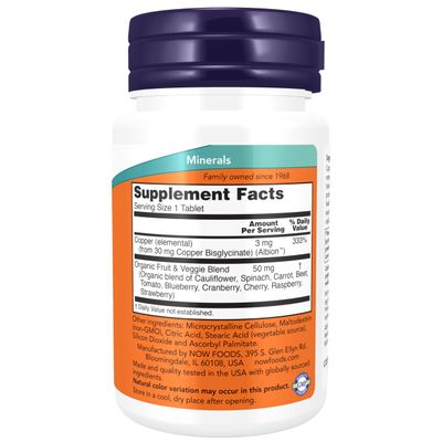 NOW Foods Supplements, Copper Glycinate with 3mg Albion Copper, Promotes Structural Health, 120 Tablets, Light Gray, Tan