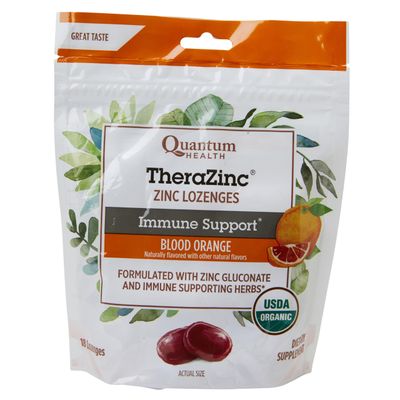 Quantum Health TheraZinc USDA Organic Blood Orange Zinc Lozenges For Adults and Kids, For Immune System Support, Individually Wrapped Bagged, 18 Ct.