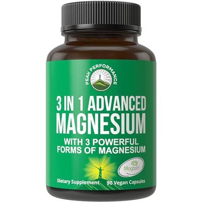 3 in 1 Advanced Magnesium Complex Vegan Capsules with Magnesium L-Threonate, Glycinate, and Taurinate. High Absorption and Bioavailability. 3 Top Magnesiums in One Supplement 90 Pills