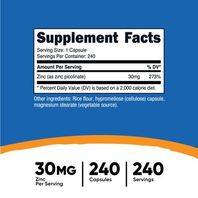 Nutricost Zinc Picolinate 30mg, 240 Capsules - Gluten Free and Non-GMO