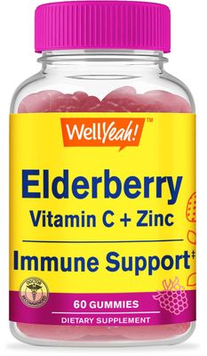 WellYeah Elderberry Gummies with Vitamin C and Zinc - Antioxidant and Immune Support, Black Elderberry Dietary Supplement for Men and Women - Non GMO, Vegan - Naturally Sourced Flavors - 60 Count