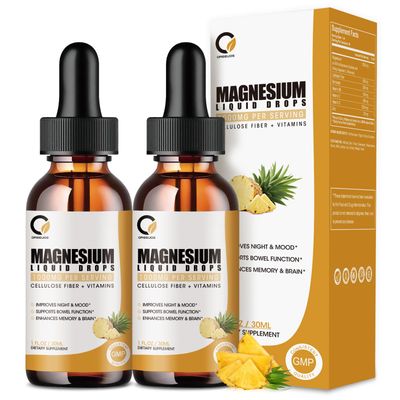 ORGEUOS (2 Pack) Magnesium Glycinate Supplement Liquid Drops for Women and Men, 1000mg High Absorption with Bromelain, Vitamin C, B6, D, Zinc, for Calm Relax Muscle, Bowel Energy, Pineapple Flavor