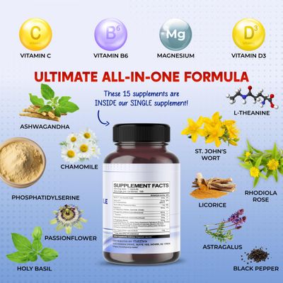 PEAKPURY CORTISOL Health Ashwagandha Magnesium Chamomile L-Theanine - Made in USA