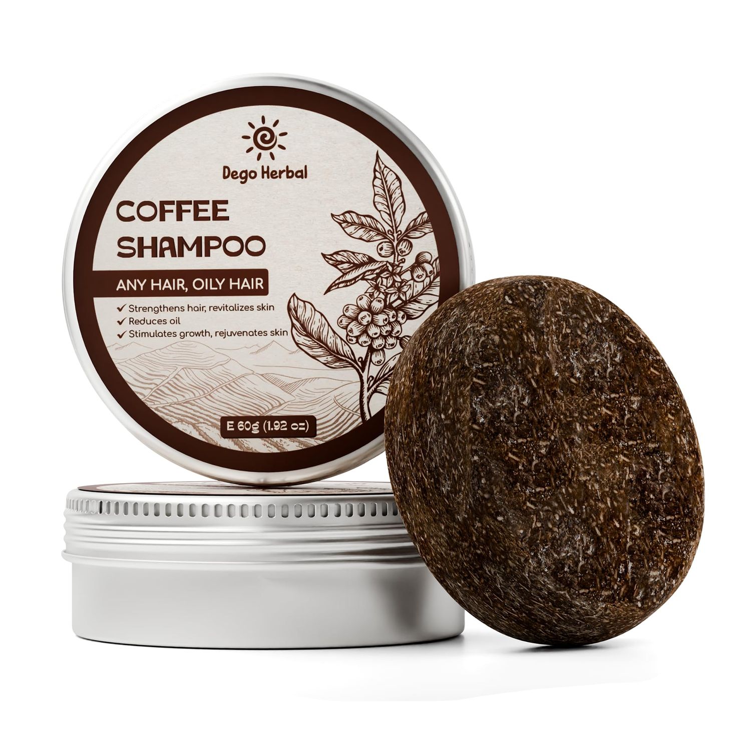 DEGO HERBAL Coffee Shampoo Bar for Oily Hair 1.92 Oz Strengthen Hair, Revitalizes Skin