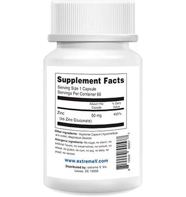 Gluzin OTC ZINC Made in The USA - Pharmaceutical Grade Zinc, 50mg, (3 Bottles - 180 Vegetarian Capsules)