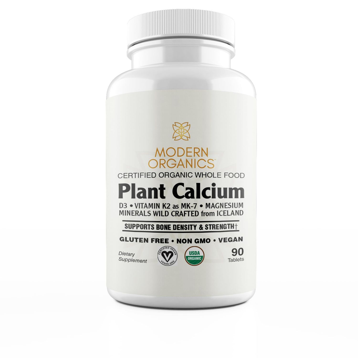 Modern Organics Plant Calcium 1000mg Certified Organic Whole Food Calcium from Organic Icelandic Red Algae with Vitamin D3, Vitamin K2 and Magnesium 72 Trace Minerals 90 Vegan Tablets