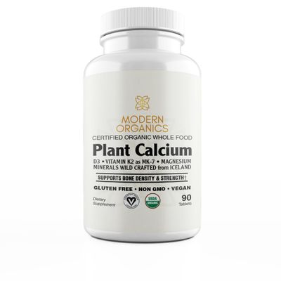 Modern Organics Plant Calcium 1000mg Certified Organic Whole Food Calcium from Organic Icelandic Red Algae with Vitamin D3, Vitamin K2 and Magnesium 72 Trace Minerals 90 Vegan Tablets