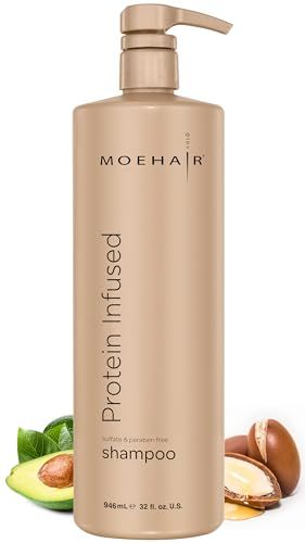 MOEHAIR Protein Infused Shampoo Anti-Frizz, Moisturizing Strengthening Shampoo for All Hair Types With Proteins, Natural Oils Vitamin E B5 Sulfate Paraben-Free Hair Shampoo, 32 Fl Oz