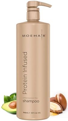 MOEHAIR Protein Infused Shampoo Anti-Frizz, Moisturizing Strengthening Shampoo for All Hair Types With Proteins, Natural Oils Vitamin E B5 Sulfate Paraben-Free Hair Shampoo, 32 Fl Oz