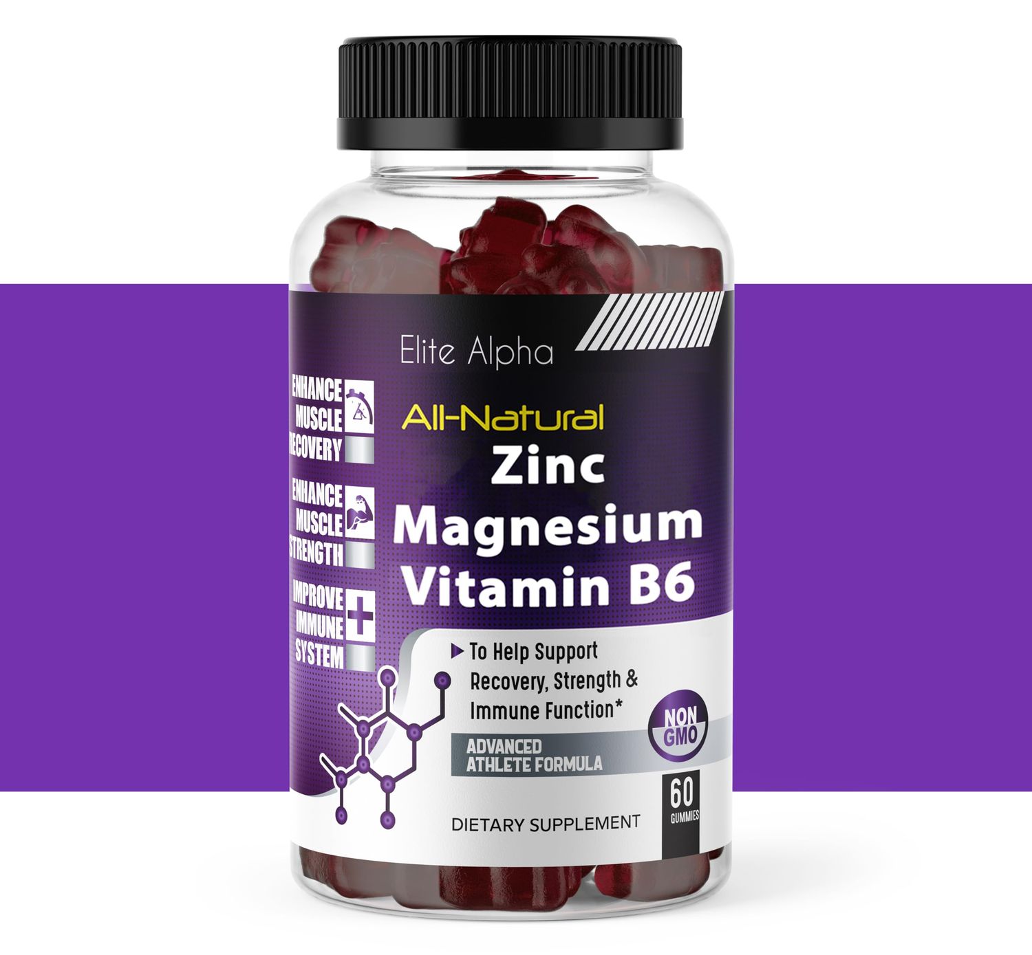 ZincMagnesiumVitamin B6 Max Strength Gummies - Potent All-Natural Zinc, Magnesium, B6 for Immune Support and Muscle Energy Recovery Elite Alpha
