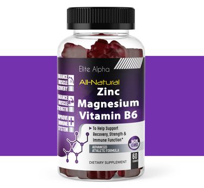 ZincMagnesiumVitamin B6 Max Strength Gummies - Potent All-Natural Zinc, Magnesium, B6 for Immune Support and Muscle Energy Recovery Elite Alpha