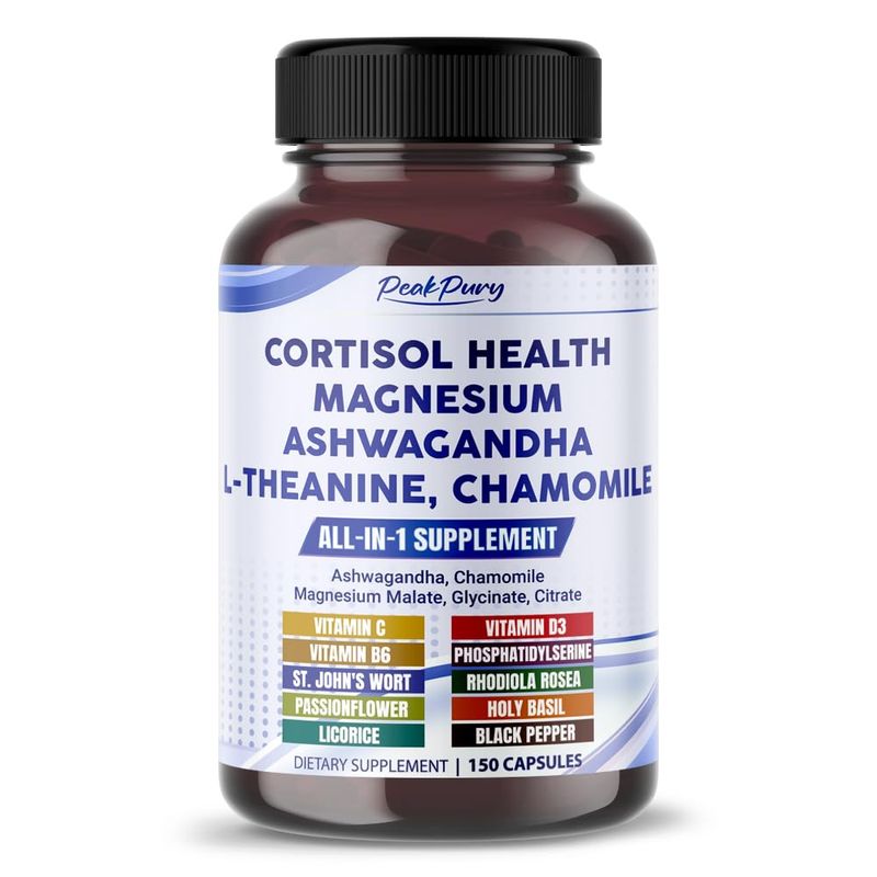 PEAKPURY CORTISOL Health Ashwagandha Magnesium Chamomile L-Theanine - Made in USA