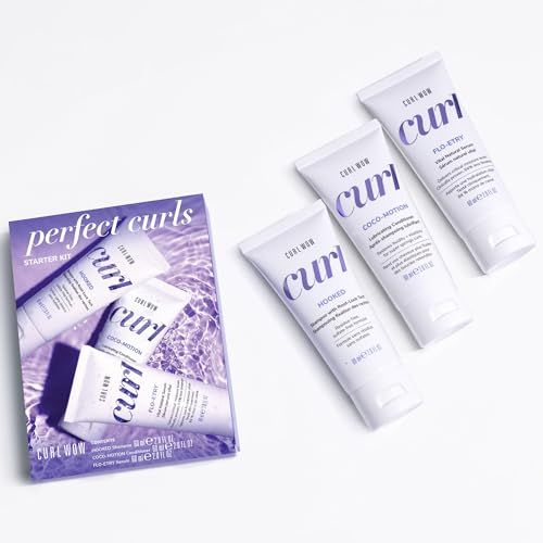 COLOR WOW - CURL WOW Perfect Curls Starter Set 3 piece Curl Wow starter set including deluxe travel size HOOKED Shampoo, COCO-MOTION Conditioner FLO-ETRY Serum 2.0 Fl Oz (Pack of 3)