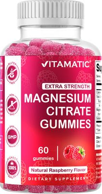 Vitamatic Extra Strength Magnesium Gummies - 255 mg (Elemental Magnesium) per Serving - 60 Vegan Gummies Supports Relaxation, Muscle Nerve Function, Bone Health Energy Production