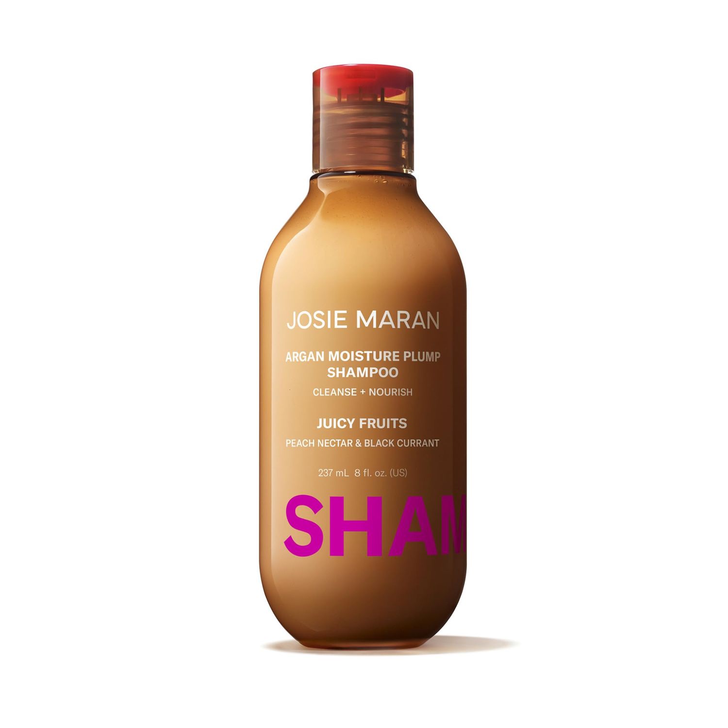 Josie Maran Argan Moisture Plump Hair Shampoo - Hydrating Volumizing Argan Oil Shampoo - Strengthens, Repairs Plumps Hair for Body Shine - Helps Reduce Split Ends - Juicy Fruits (8 Fl Oz)