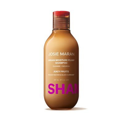 Josie Maran Argan Moisture Plump Hair Shampoo - Hydrating Volumizing Argan Oil Shampoo - Strengthens, Repairs Plumps Hair for Body Shine - Helps Reduce Split Ends - Juicy Fruits (8 Fl Oz)