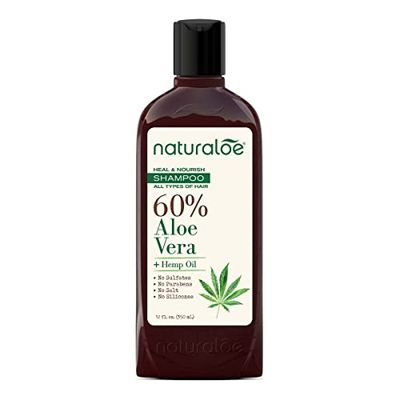 Naturaloe - Heal Nourish Shampoo - 100 Vegan Formula Infused with 60 Aloe Vera Gel Hemp Oil, EcoFriendly, Cruelty Free, No Parabens, No Silicones, No Sulfates - 12 fl oz